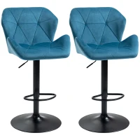 HOMCOM Bar Stools Set Of 2, Luxurious Velvet-Touch Barstools with Metal Frame Footrest Round Base Triangle Indenting Moulded Seat Adjustable Height Swivel Blue(m-1)