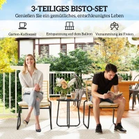 Outsunny 3-teiliges Gartenmöbel-Set, 2 Rattan-Stühle, 1 Tisch mit Metallplatte, Sitzkissen, Bistro-Set, Beige & Braun(m-4)
