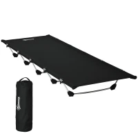 Outsunny Lightweight Camping Bed, Aluminium Portable Camp Cot w/ Strong Support 150kg and Carry Bag for Camping, Black(m-10)