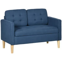 HOMCOM Modern Loveseat Sofa, Compact 2 Seater Sofa with Hidden Storage, 117cm Tufted Cotton Couch with Wood Legs, Blue(m-1)