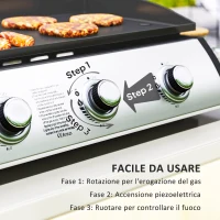 Outsunny Piastra a Gas in Acciaio Smaltato con 3 Bruciatori Potenza 7.5kW, 3 Zone di Cottura e Coperchio, Nero(m-5)