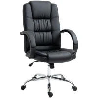 Vinsetto Office Chair, PU Leather Desk Chair with 13cm Soft Padded Seat and Backrest, Swivel Chair with Adjustable Height and Rolling Wheels, Black(m-1)