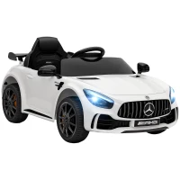 AIYAPLAY Coche Eléctrico para Niños de +3 Años Mercedes-Benz AMG GTR con Batería 12V Mando a Distancia Faros Bocina Música Blanco(m-1)