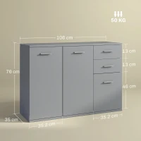 HOMCOM Credenza Moderna con 3 Armadietti e 2 Cassetti, in Legno, 106x35x76 cm, Grigio Chiaro(m-3)