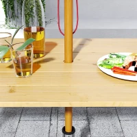 Outsunny 3-Delige Biertafelset Hout met Parasolgat, Biertafel 2 x Bierbank 175 x 148 x 78 cm Natuurhout(m-9)