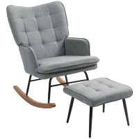 HOMCOM Linen-Look Rocking Chair and Ottoman Set - Grey(m-1)