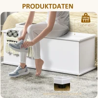 HOMCOM Truhe Aufbewahrungsbox Sitztruhe mit Stauraum Sicherheitsscharniere Holzkiste mit klappbarem Deckel für Wohnzimmer, Schlafzimmer, Spanplatte Weiß 100 x 40 x 40cm(m-6)