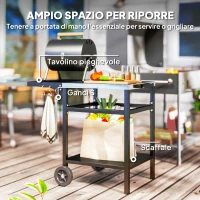 Outsunny Carrello per Barbecue con Piano in Acciaio e Ripiano Richiudibile, Ruote e Ganci, 91x58x76 cm, Nero(m-5)