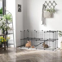 PawHut Recinto de Metal para Pequenos Animais de Estimação com 36 Painéis Desmontável DIY 146x73x73 cm Preto(m-2)