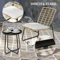 Outsunny 3-teiliges Gartenmöbel-Set, 2 Rattan-Stühle, 1 Tisch mit Metallplatte, Sitzkissen, Bistro-Set, Beige & Braun(m-7)