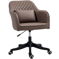 Vinsetto Microfiber Office Chair, Desk Chair, Makeup Vanity Chair with Massage Lumbar Pillow and Rolling Wheels for Bedroom and Home, Brown(m-1)