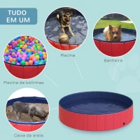 PawHut Piscina Dobrável para Cães Ø140x30 cm Banheira Portátil para Animais de Estimação Antiderrapante PVC Multiusos Cor Vermelho(m-4)