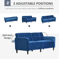 HOMCOM Modern 3 Seater Velvet Sofa Bed, Click Clack Sofa Bed, Button Tufted Sleeper Couch with Split Reclining Backrest and Rubber Wood Legs, Blue(m-5)