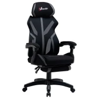 Vinsetto Mesh Office Chair Desk Task Computer Recliner with Footrest, Lumbar Back Support, Swivel Wheels, Adjustable Height for Home, Black Grey(m-1)