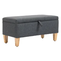 HOMCOM 30L Linen Storage Ottoman Padded Footstool with Rubberwood Legs for Storage Box, Bed End, Shoe Bench, Seating, Dark Grey(m-1)
