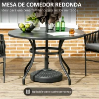 Outsunny Mesa de Jardín Redonda de Acero para 4 Personas con Orificio para Sombrilla Ø38 mm Estable y Resistente Ø115x72 cm Negro(m-4)