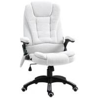 Vinsetto Massage Recliner Chair Heated Office Chair with Six Massage Points Linen-Feel Fabric 360° Swivel Wheels Cream White(m-1)