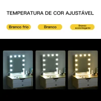 HOMCOM Espelho de maquiagem de Luzes LED Ajustável controle Tátil 41,5x13,5x51 Branco(m-5)