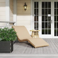 Outsunny Leżak Rattanowy Ogrodowy z Poduszką, Wodoodporny Leżak 120 kg Nośności 166 x 63 x 76 cm Beżowy(m-6)
