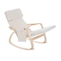 HOMCOM Rocking Lounge Chair Recliner Relaxation Lounging Relaxing Seat with Adjustable Footrest, Side Pocket and Pillow, Cream White(m-10)