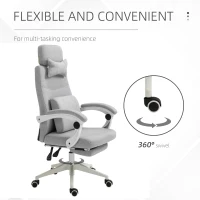 Vinsetto Office Chair, Ergonomic Desk Chair, High Back Fabric Work Chair with 160° Reclining Backrest, Retractable Footrest, Neck and Lumbar Pillow for Home and Study, Grey(m-4)