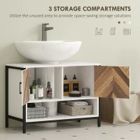 HOMCOM Under Sink Bathroom Cabinet, Rustic Under Sink Cabinet with Herringbone Doors and Open Compartment for Basin with or without Pedestal, 80 x 40 x 60cm, Cream White(m-5)