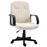 HOMCOM Office Chair, PU Leather Computer Desk Chair with Adjustable Height, Swivel Wheels for Home Office Work Study, Cream White(m-1)
