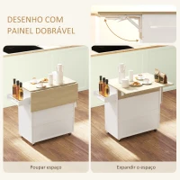 HOMCOM Ilha de Cozinha com Rodas com Lateral Dobrável Gaveta Suporte para Temperos e Prateleira Ajustável 106x42x87 cm Branco e Carvalho(m-4)