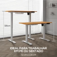 Vinsetto Secretária Elétrica  Ajustável em Altura com 3 Memórias Sistema de Colisão e Proteção contra Sobreaquecimento 120x60 cm Madeira e Branco(m-4)