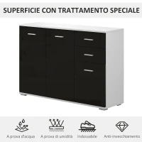 HOMCOM Comò, Mobiletto per Soggiorno e Camera con 3 ante e 2 cassetti, Nero Lucido, Antigraffio (106 x 35 x 76 cm)(m-6)