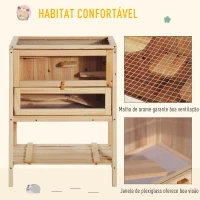 PawHut Gaiola de madeira para hamster com 5 plataformas, rampa dobrável, janela de plexiglass e prateleira inferior 60x40x80 cm(m-6)