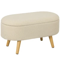 HOMCOM Teddy Fleece Storage Ottoman - Cream White(m-1)
