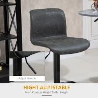 HOMCOM Set of 2 Bar Stool, Adjustable Height PU Leather Barstools with Swivel Seat and Footrest for Breakfast Bar, Kitchen and Home, Grey(m-5)