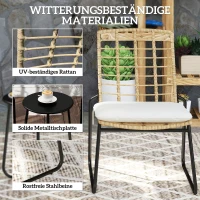 Outsunny 3-teiliges Gartenmöbel-Set, 2 Rattan-Stühle, 1 Tisch mit Metallplatte, Sitzkissen, Bistro-Set, Beige & Braun(m-5)
