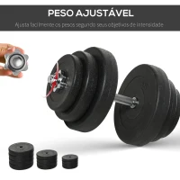 HOMCOM Conjunto de Halteres Pesos Fitness 40kg Ajustável Musculação com Barra de Aço e Discos para Ginásio Casa Preto e Prata(m-4)