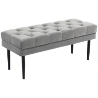 HOMCOM Velvet Bed End Bench, Button Tufted Window Seat, Hallway Shoe Bench, Upholstered Accent Lounge Chair Stool for Living Room, Bedroom, Grey(m-1)