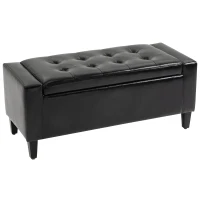 HOMCOM PU Leather Storage Ottoman Bench Storage Chest Tufted Ottoman Cube w/ Flipping Top 92L x 40W x 40H cm Black(m-10)