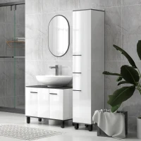 HOMCOM Móvel para Lavatório Pousar Móvel Casa de Banho com 2 Portas e Prateleira Ajustável para Lavatório com ou sem Pedestral 80x34x60 cm Branco Brilhante(m-8)