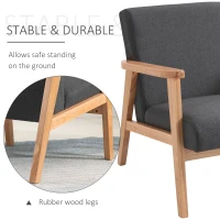 HOMCOM Fabric Accent Chair for Living Room, Arm Chair with Rubber Wood Frame and Padded Cushion, Dark Grey(m-4)