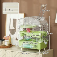 PawHut 3-Tier Hamster Cage with Transparent Top, Sand Bathroom, Exercise Wheel, Hideout Room, Tubes, 45 x 28 x 60 cm, Green(m-3)