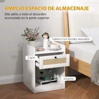 HOMCOM Juego de 2 Mesillas de Noche para Dormitorio con Cajón con Frontal de Ratán 40x40x53 cm Blanco(m-4)