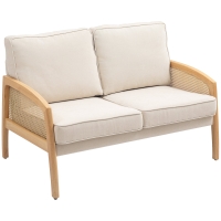 HOMCOM Sofá de 2 Plazas Tapizado en Chenilla con 2 Almohadas Lavables y Reposabrazos de Ratán Sintético 123x75x88 cm Beige