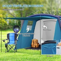 Outsunny Inflatable 3-4 Man Tunnel Tent w/ Air Pump, Living Area & Vestibule, Waterproof Family Camping Air Tent w/ Sewn In Groundsheet & Removable Footprint for Camping, Hiking, Blue(m-7)