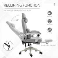 Vinsetto Office Chair, Ergonomic Desk Chair, High Back Fabric Work Chair with 160° Reclining Backrest, Retractable Footrest, Neck and Lumbar Pillow for Home and Study, Grey(m-7)