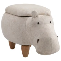 HOMCOM Hippo Storage Stool Cute Decoration Footrest Wood Frame Legs with Padding Lid Ottoman Animal Furniture Cream 36 x 65cm(m-1)