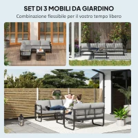 Outsunny Set da Esterno 3 Pezzi con Divano 3 Posti Convertibile, Divano 2 Posti e Tavolino da Esterno, Grigio e Nero(m-4)