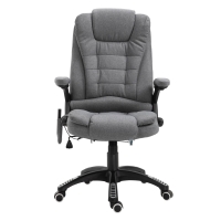 Vinsetto Massage Recliner Chair Heated Office Chair with Six Massage Points Linen-Feel Fabric 360° Swivel Wheels Grey