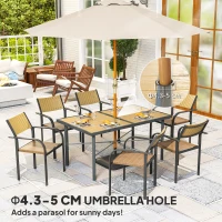 Outsunny Garden Table for 6, 150 cm Rectangular Outdoor Dining Table with 5 cm Umbrella Hole, Wood Effect Top, Rust Resistant Frame, for Patio, Balcony, Terrace, Natural Wood Finish(m-7)