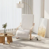 HOMCOM Wooden Armchair, Upholstered Linen Lounge Chair with Adjustable Footrest & Removable Cushion, Poang Chair for Living Room, Cream White(m-2)