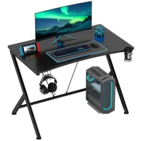 HOMCOM Gaming Desk 108 x 66 cm PC Computer Desk with Whole Board, A Shaped Gaming Table for Home Office with Cup Holder and Headphone Hook, Black(m-10)